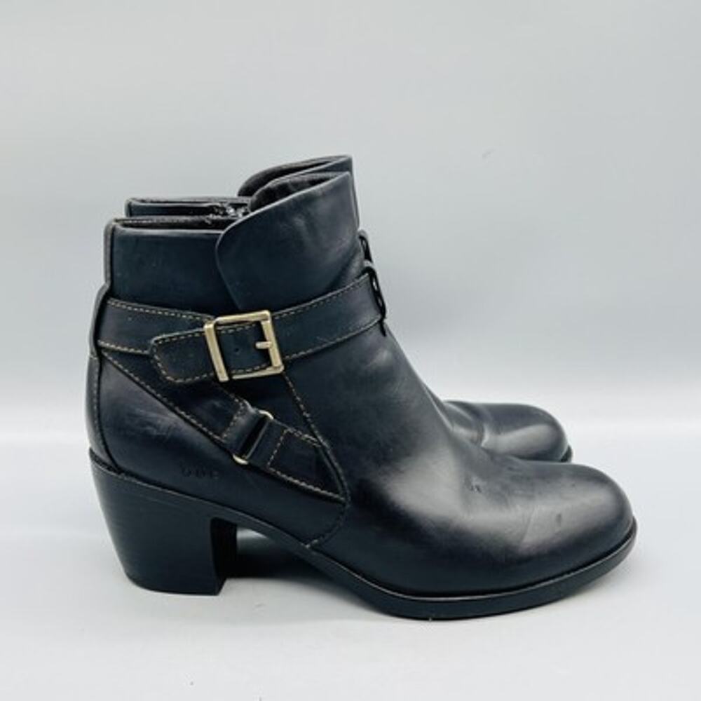 B.o.c Boots Womens 7.5 Black Leather Ankle Buckle Zip Block Heel Booties Shoes